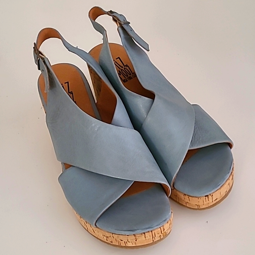 Miz Mooz NYC Blue Comet Criss-Cross Cork Sandals NWOT